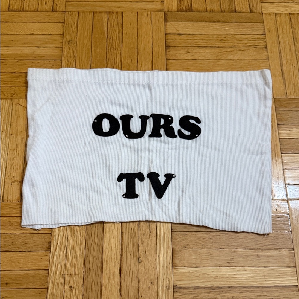 Taylor Swift White Tube Top with Black 'OURS TV' Graphic